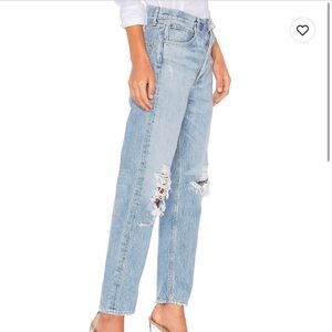 Agolde 90s Mid Rise Distressed Straight Leg Button Front Jeans Denim Size 27